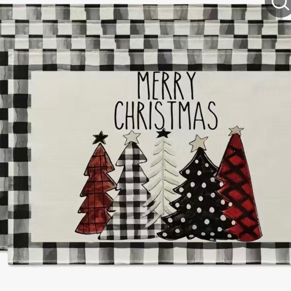 4pcs, Buffalo Plaid Christmas Trees Place mats Set Of 4, 12x18 inches B2